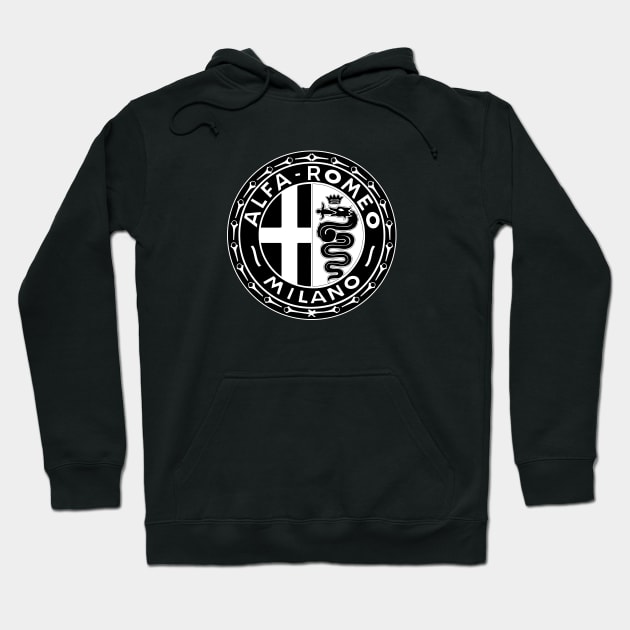 Alfa Romeo Milano Vintage BW logo Hoodie by fmDisegno